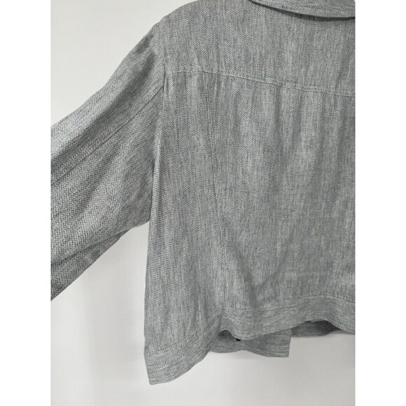 Loft Linen Cotton Blend Moto Jacket Women's Size Large Blue pockets - Picture 9 of 9